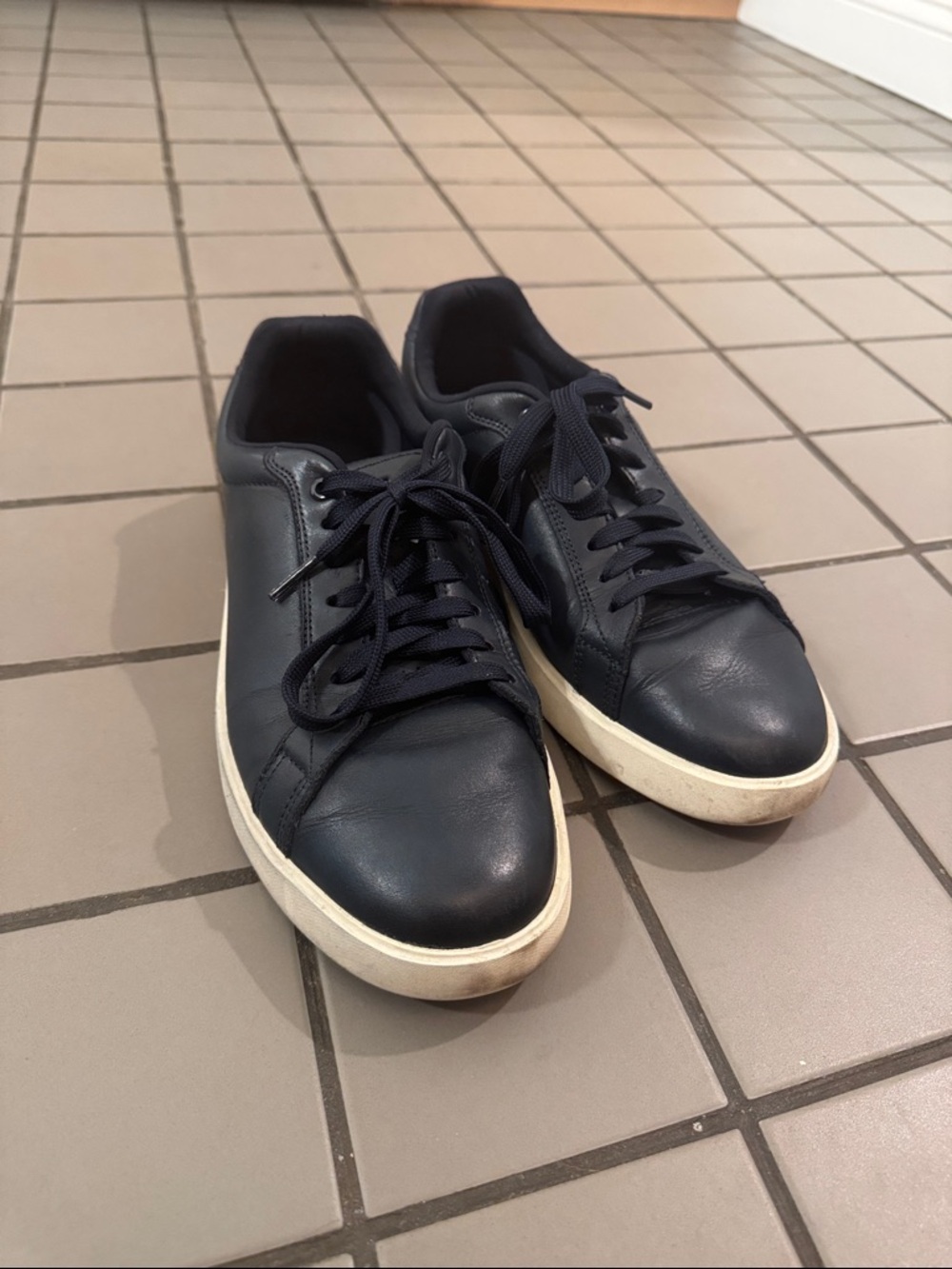 Cole Haan Navy Leather Low-Top Sneakers with White Sole
